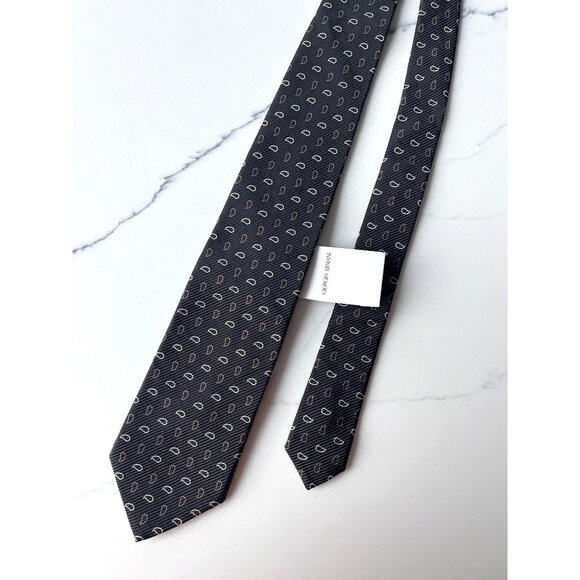 Giorgio Armani Black Paisley Striped Pattern Mens Tie NWT